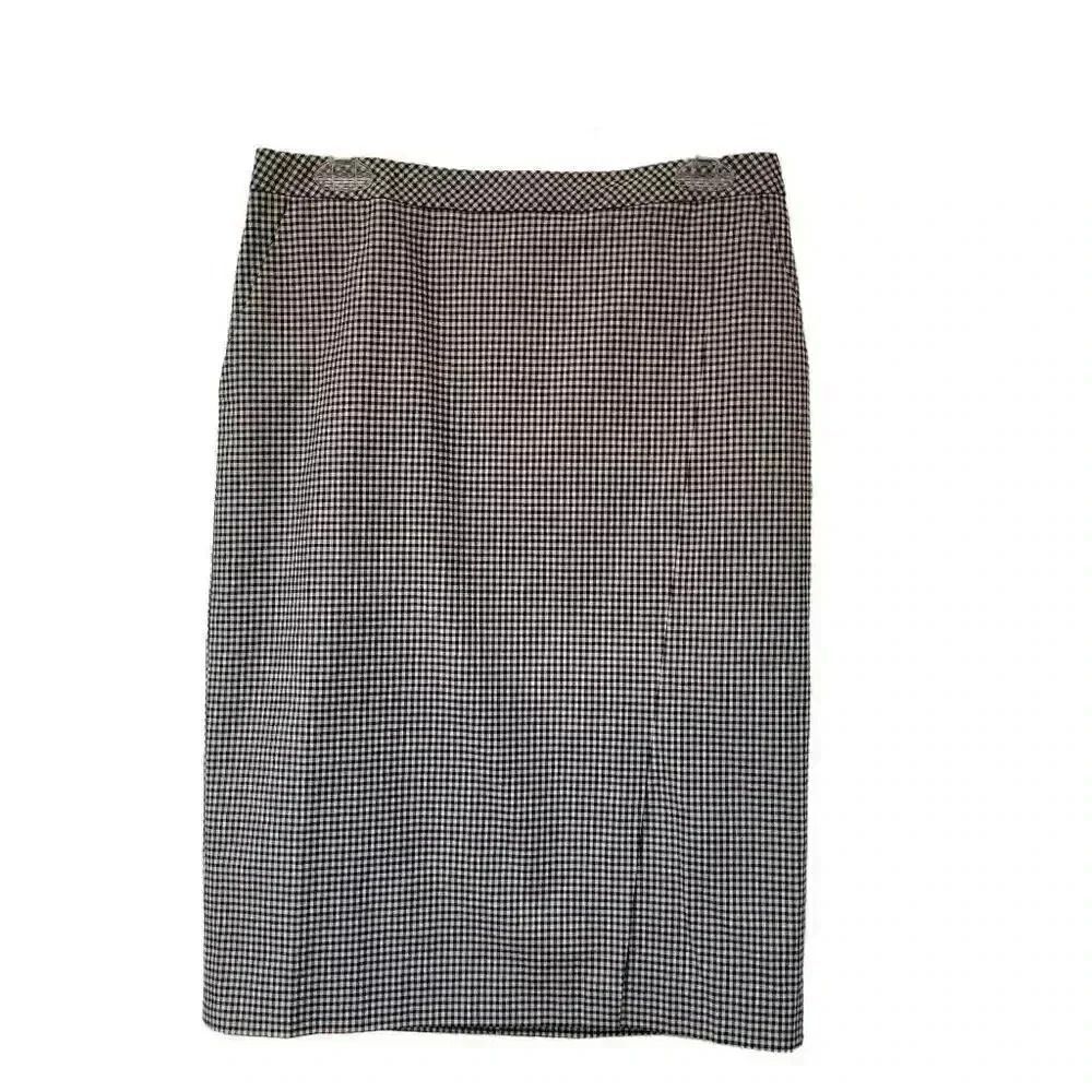Talbots Women's Black & White Cotton/Spandex Gingham Check Straight Lined Skirt